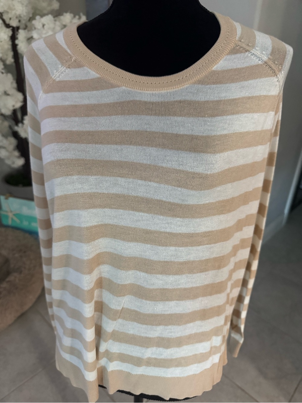 Torrid Beige and White Striped Knit Top